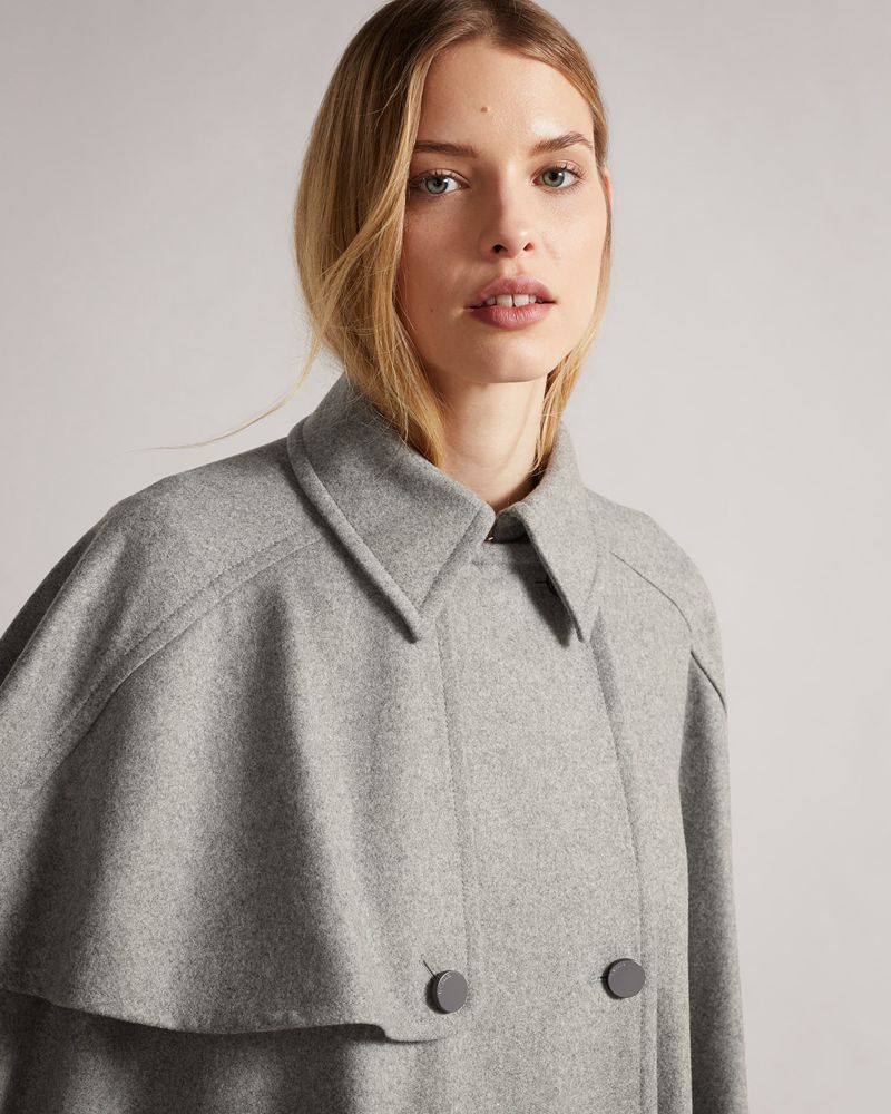 Ted Baker Wendiyy Flood Length Wool Trench Cape Jacka Dam Gray | DIT-861237