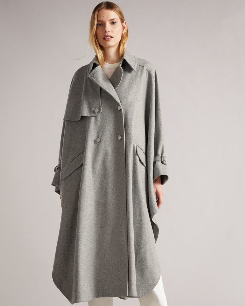 Ted Baker Wendiyy Flood Length Wool Trench Cape Jacka Dam Gray | DIT-861237