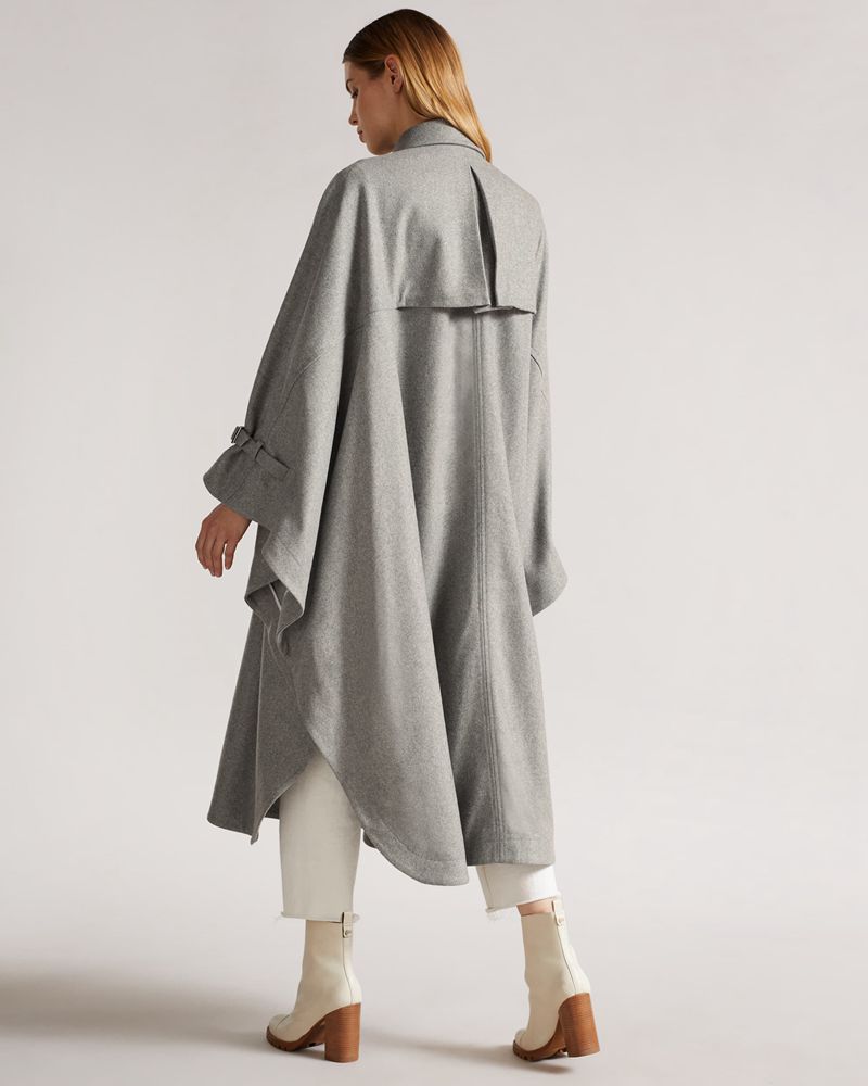 Ted Baker Wendiyy Flood Length Wool Trench Cape Jacka Dam Gray | DIT-861237