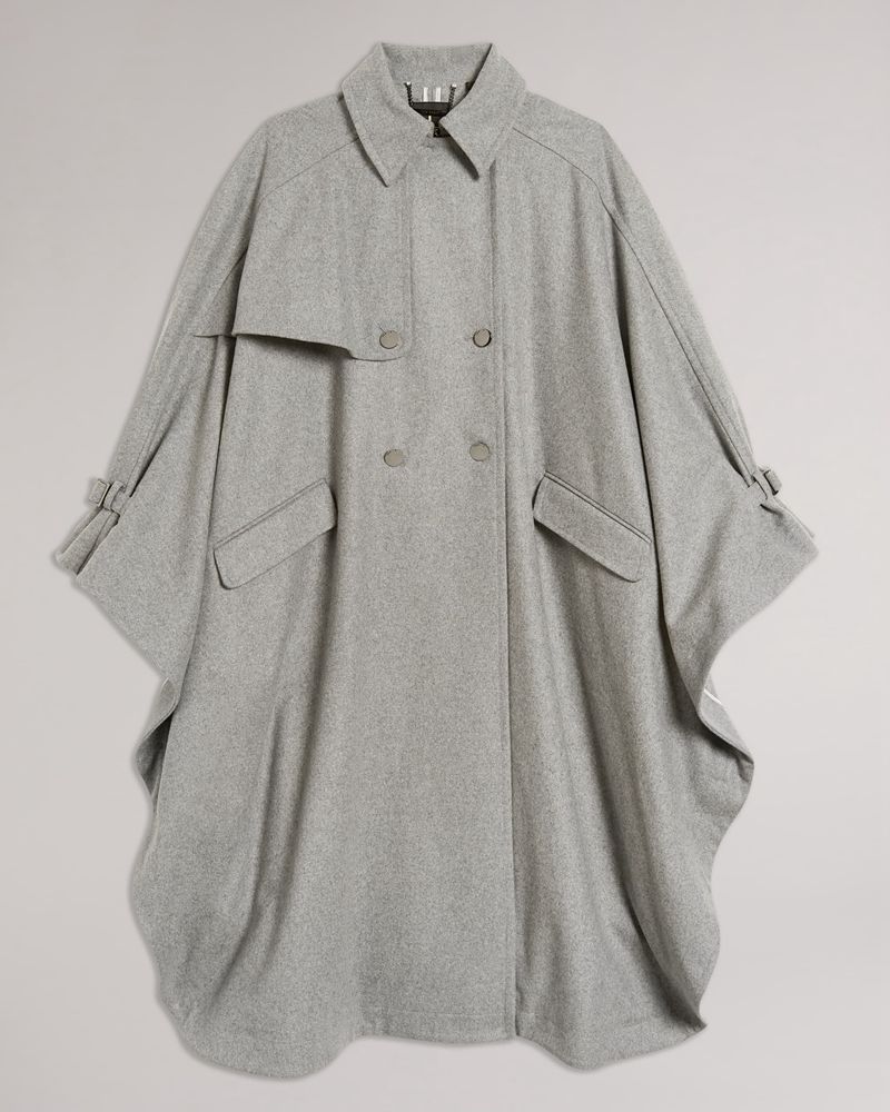 Ted Baker Wendiyy Flood Length Wool Trench Cape Jacka Dam Gray | DIT-861237