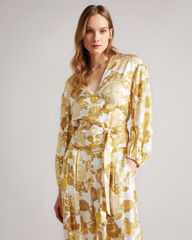 Ted Baker Adissa Wrap With Blouson Full Sleeve Blast Dam Gula | AWU-824765