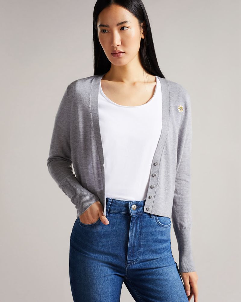 Ted Baker Aiyleen Merino Low V Cardigan Stickat Dam Gray | MEG-345621