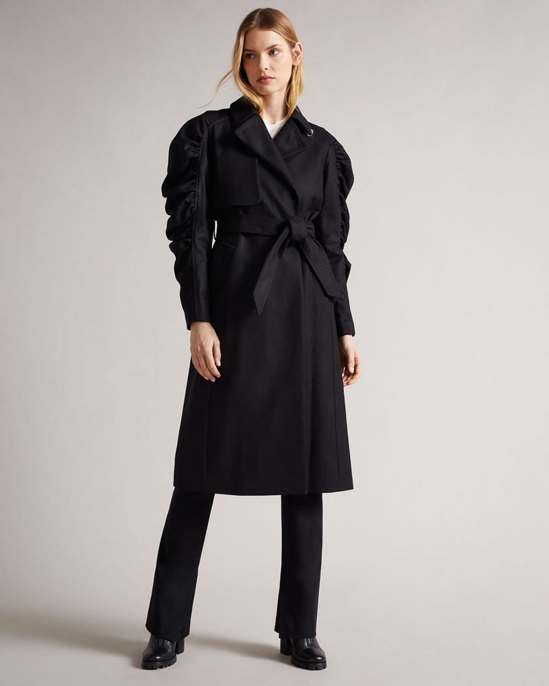 Ted Baker Alannia Wool Mac With Exaggerated Ruched Sleeve Jacka Dam Svarta | VKH-183469