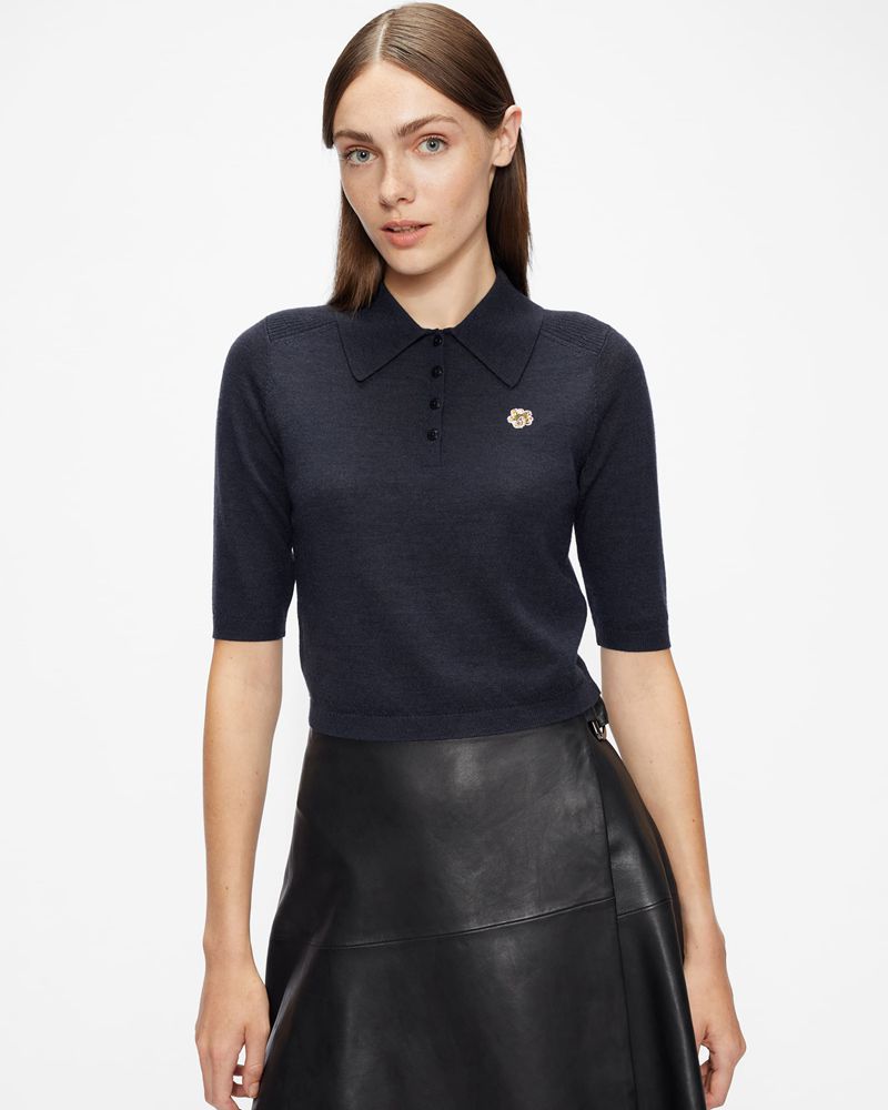 Ted Baker Ameliya Merino Wool Polo Stickat Dam Marinblå | KCF-039178