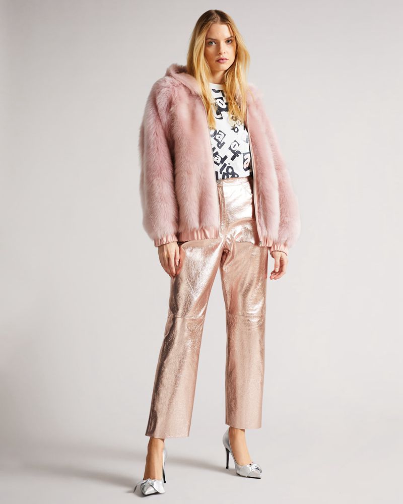 Ted Baker Amerie Sheepskin Hoodie Jacka Dam Rosa | TRG-690721