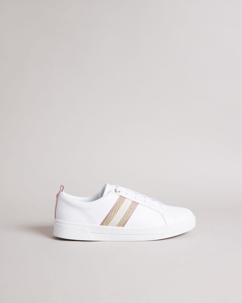 Ted Baker Baily Läder Metallic Detail Webbings Sneakers Dam Vita | PBQ-296487