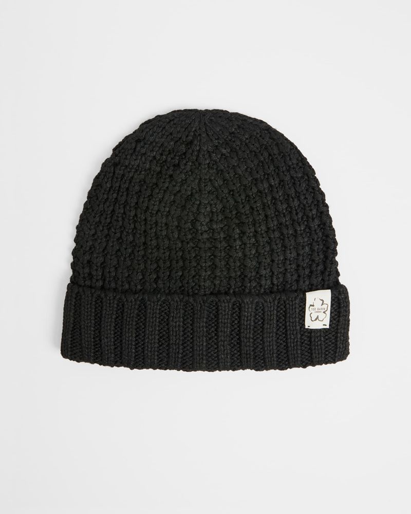 Ted Baker Beka Waffle Texture Beanie Hatt Dam Svarta | YFG-291834