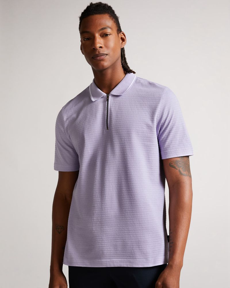 Ted Baker Buer Sleeve Textured Zip Polo Blast Herr Lila | CBM-173960