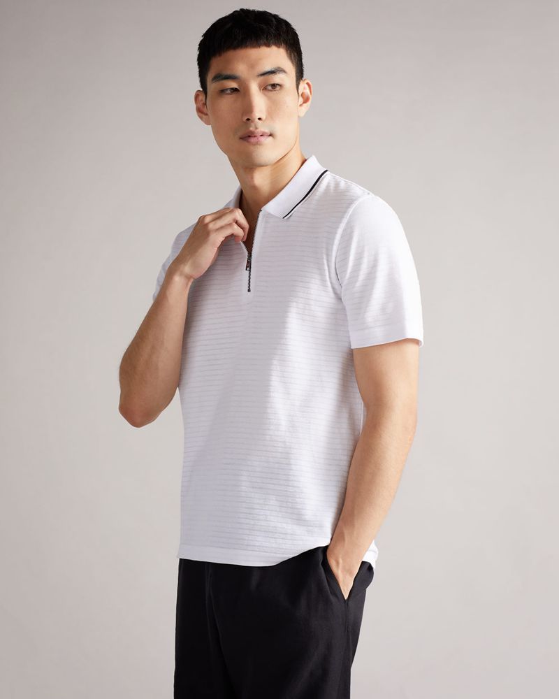 Ted Baker Buer Sleeve Textured Zip Polo Blast Herr Vita | XNM-503187