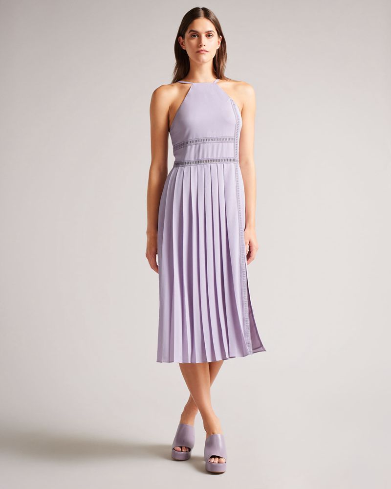 Ted Baker Camylie Spets Insert Asymmetric Pleat Midi Klänning Dam Lila | ODE-701635