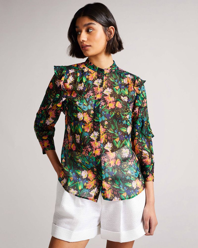 Ted Baker Carita Ruffle Sleeve Blouse Blast Dam Svarta | GQS-930841