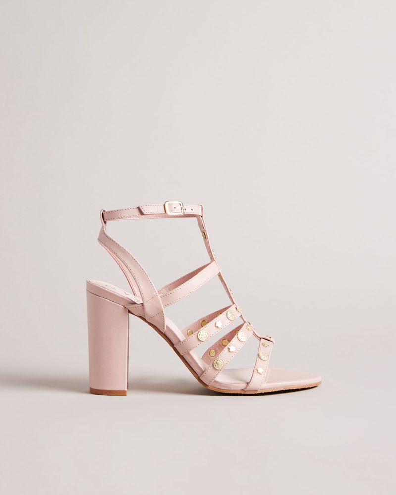 Ted Baker Carolya Stud Detail Block Höga Klackar Dam Rosa | OUA-760532