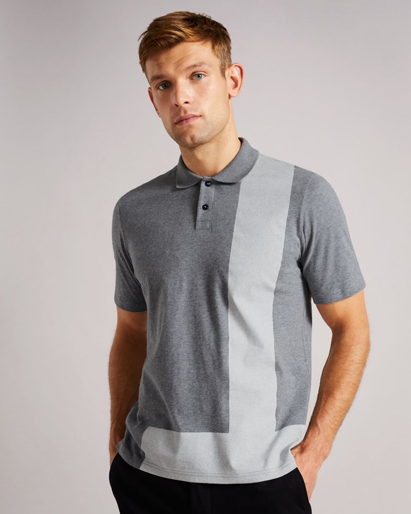 Ted Baker Chiping Ss T Print Polo Blast Herr Gray | IHD-459263