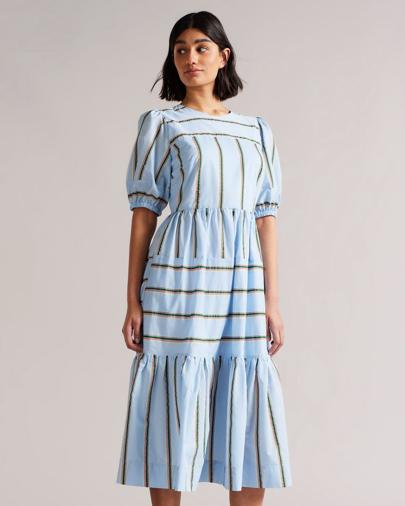 Ted Baker Derna Multi Stripe Midi Klänning Dam Blå | AGM-302458