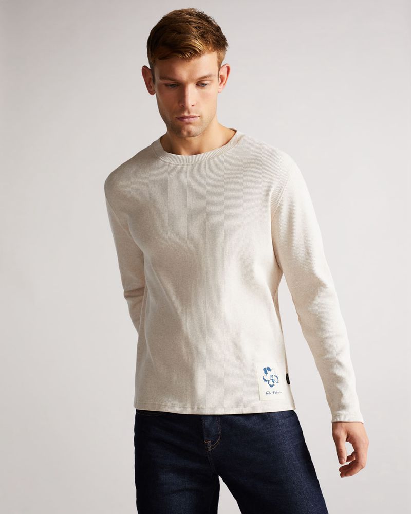 Ted Baker Ditton Long Sleeve Ribbed Blast Herr Natural | VNG-830746