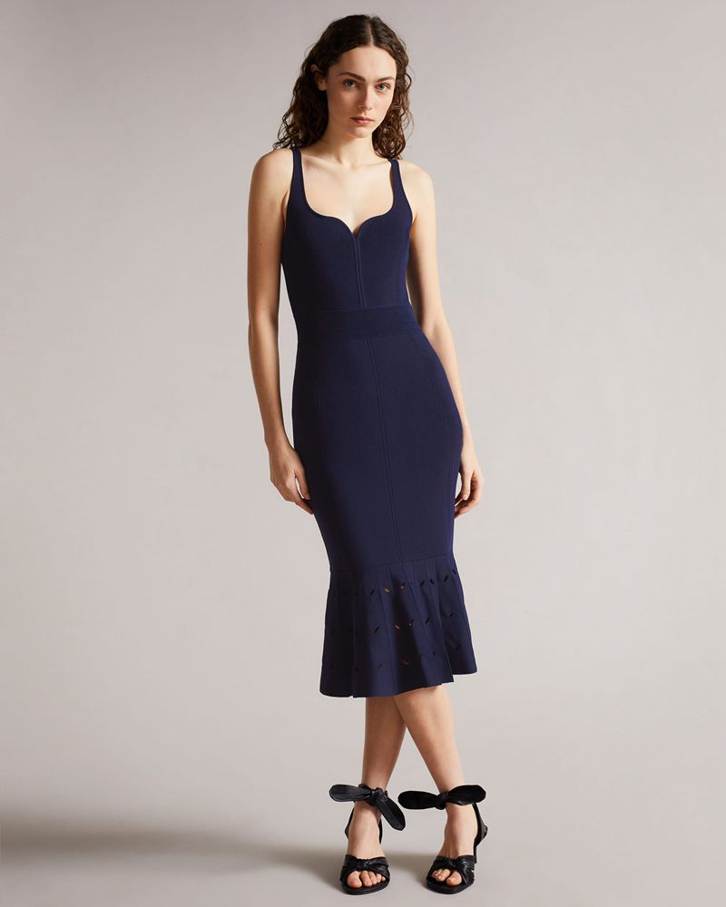 Ted Baker Emesta Panelled Flare Hem Midi Klänning Dam Marinblå | XSA-846935