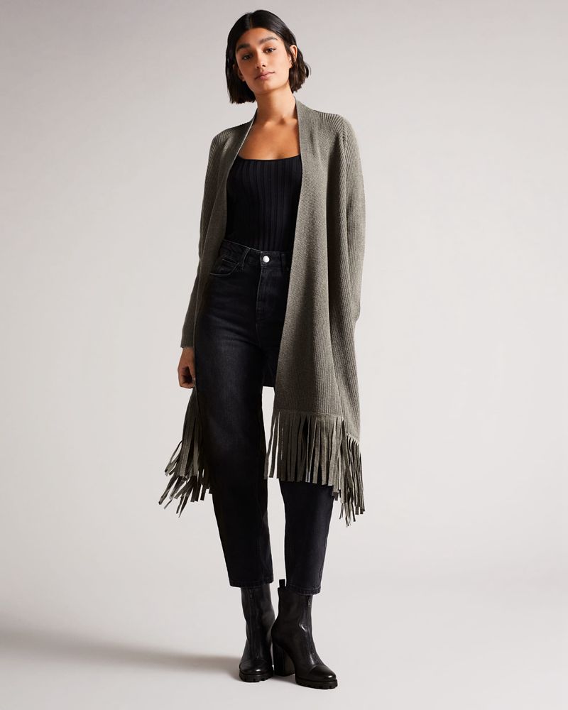 Ted Baker Fllorie Oversized Fringed Cardi Stickat Dam Gray | ICF-256371