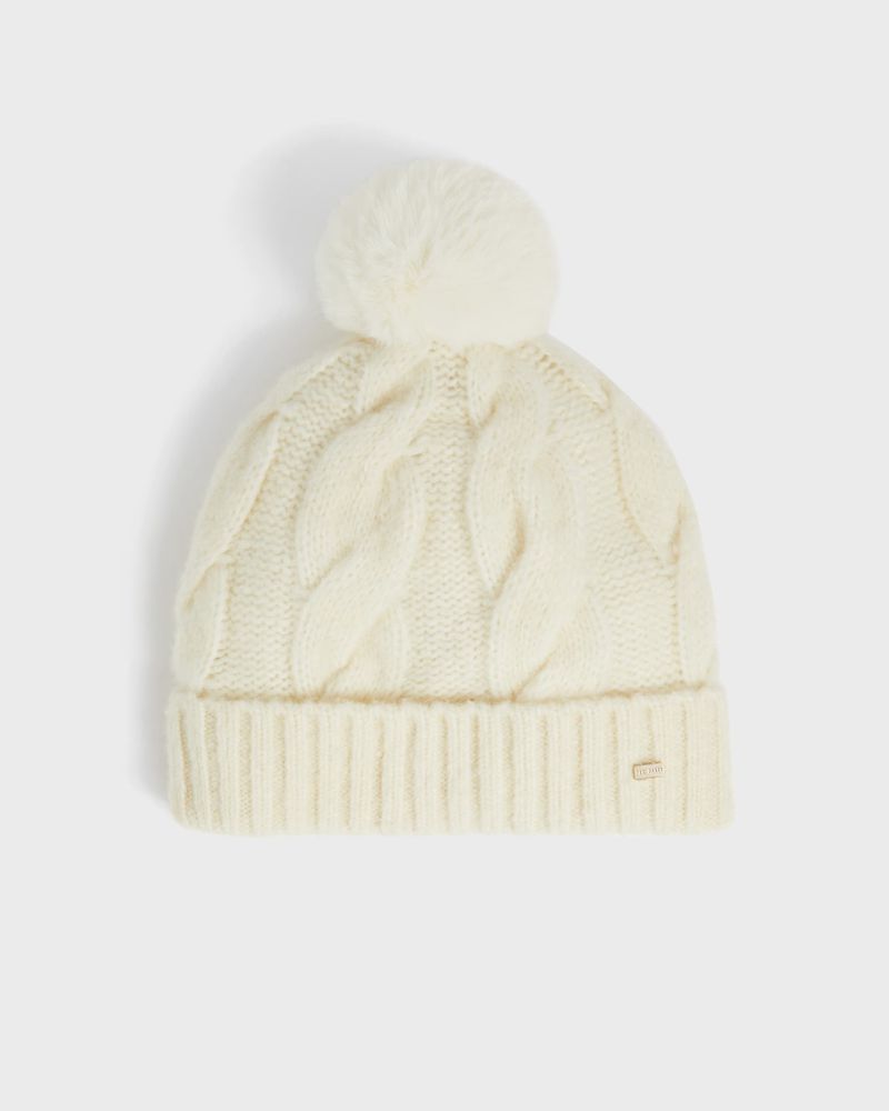 Ted Baker Hannss Tjock Cable Knitted Bobble Hatt Dam Vita | SMQ-196385