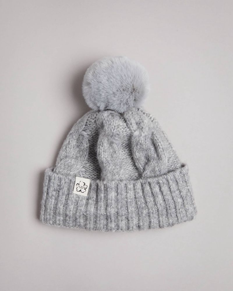 Ted Baker Hannss Tjock Cable Knitted Bobble Hatt Dam Gray | TFY-409628