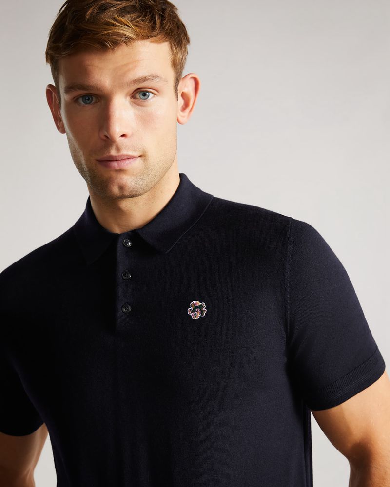 Ted Baker Haworth Sleeve Knitted Polo Blast Herr Marinblå | RXE-403158