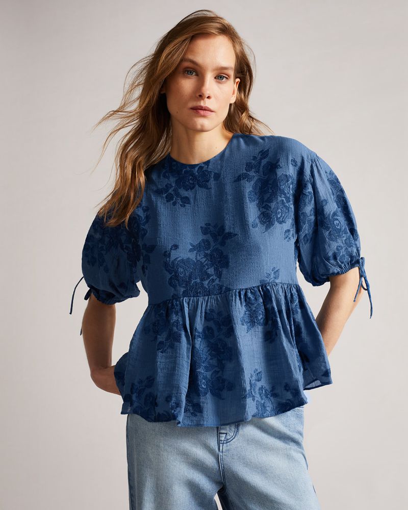 Ted Baker Kaarin Exaggerated Puff Sleeve Blast Dam Blå | SJN-697048