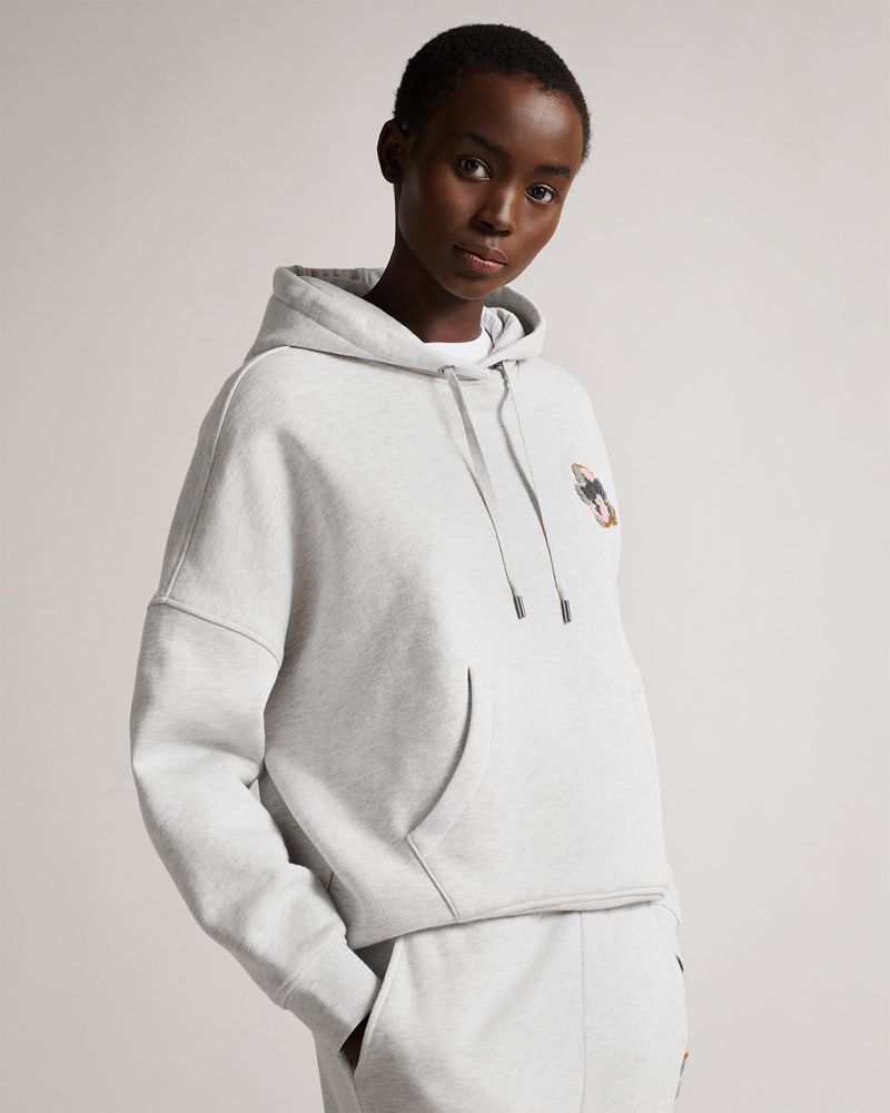 Ted Baker Karrlaa Hoodie With Flower Patch Blast Dam Gray | MNG-425371