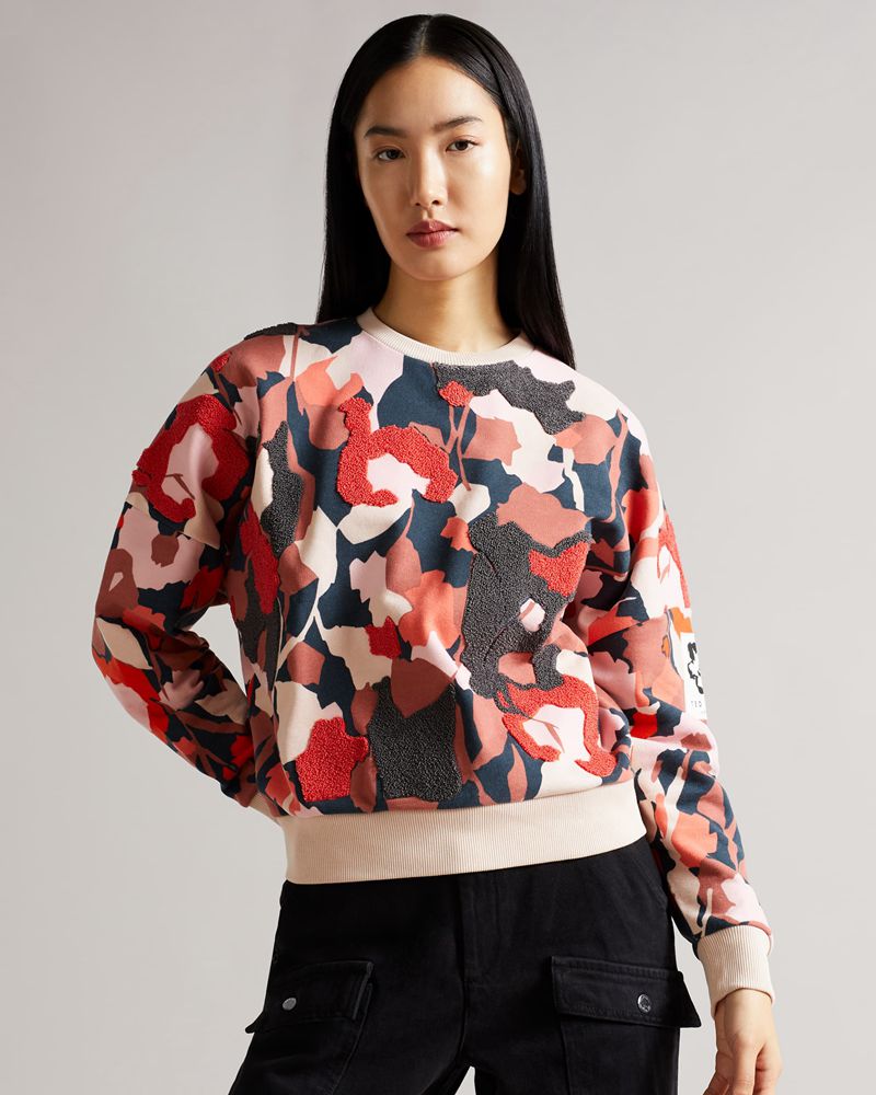 Ted Baker Kcylie Printed Sweat With Flocking Blast Dam Rosa | MQR-369547