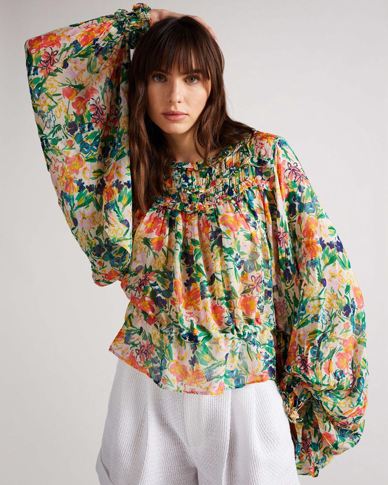 Ted Baker Kesara Printed Blouse With Midja Blast Dam Vita | CSL-758914