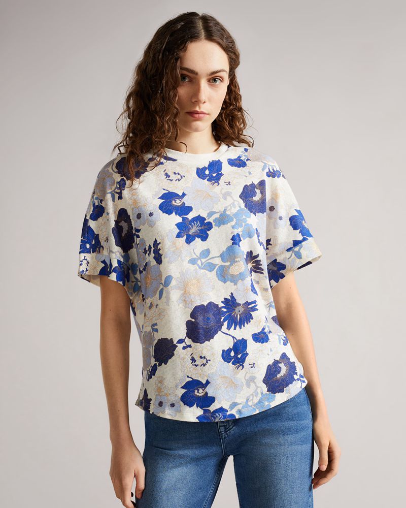 Ted Baker Kylea Printed Linen Tee Blast Dam Blå | NJS-275483