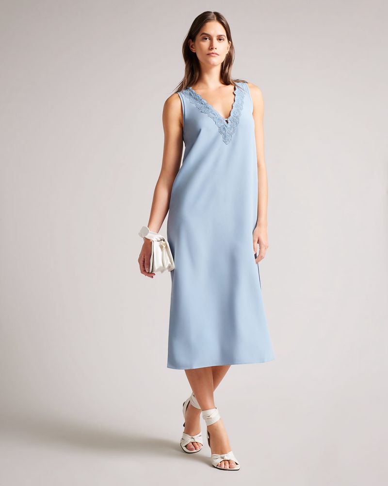 Ted Baker Laurez Midi Slip With Spets Detail Klänning Dam Blå | SHC-135706