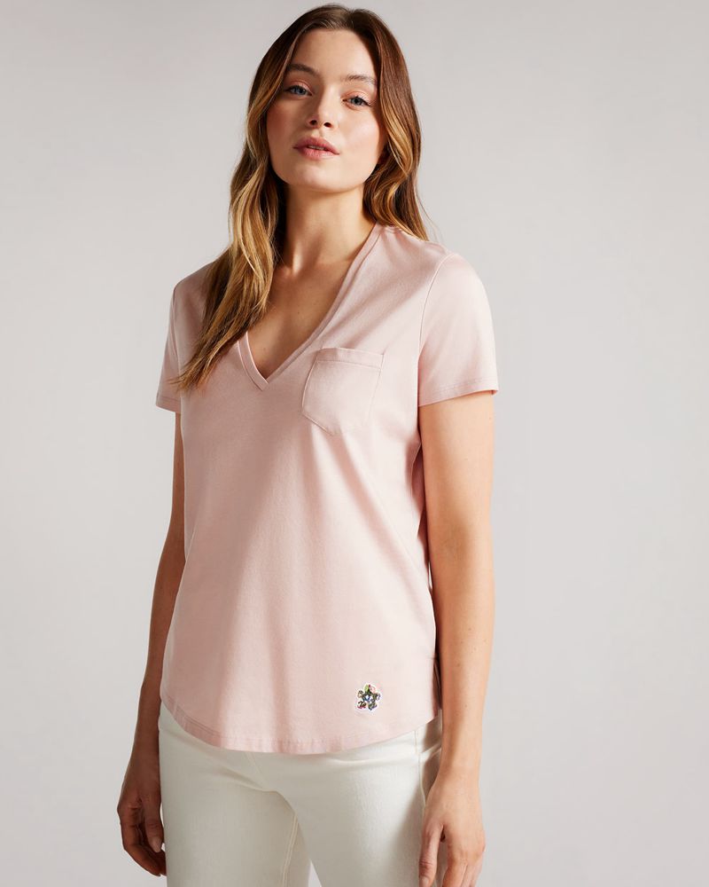 Ted Baker Lovage Easy Fit V Neck Blast Dam Rosa | WVJ-820691