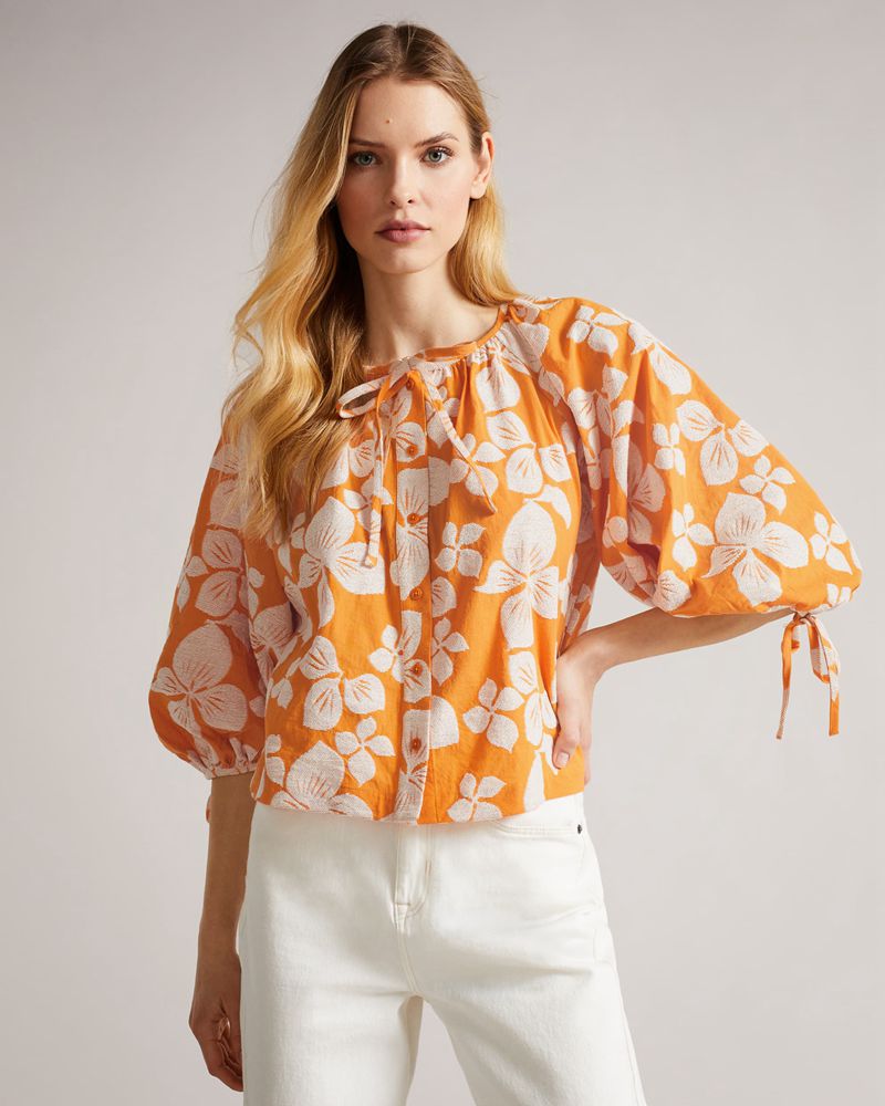 Ted Baker Madia Raglan Puff Sleeve Blouse Blast Dam Orange | HAU-493870