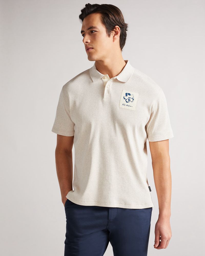 Ted Baker Marden Sleeve Ribbed Polo Blast Herr Natural | YMV-542097