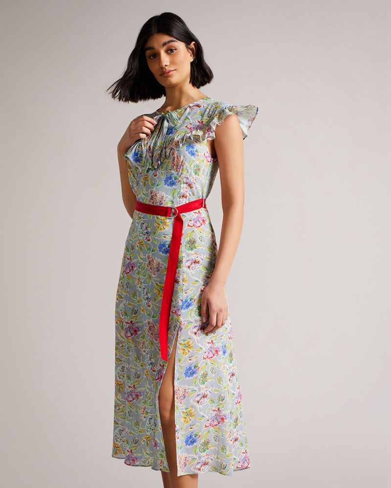 Ted Baker Maurier Floral Printed Midi Klänning Dam Blå | SEY-610725