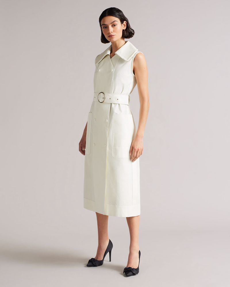 Ted Baker Meduce Summer Collared Läder Midi Klänning Dam Vita | HIT-105823