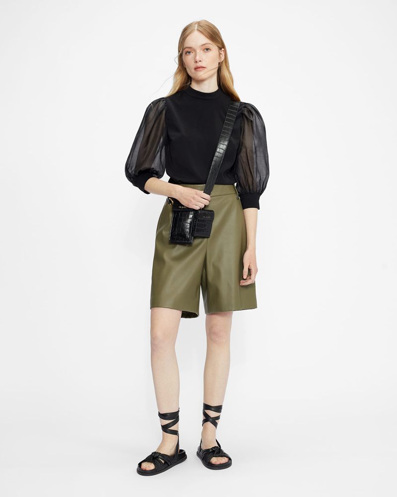 Ted Baker Micaeli Organza Volume Sleeve Blast Dam Svarta | IGS-652380