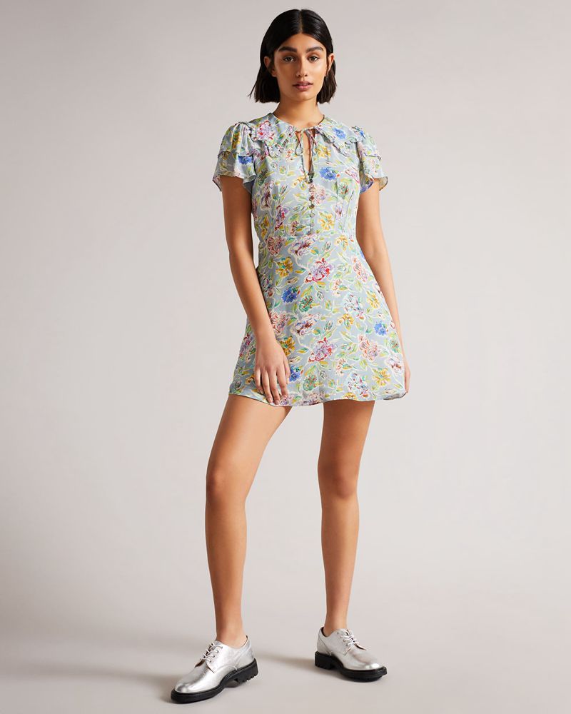 Ted Baker Milbank Summer Collared Mini Klänning Dam Blå | KHU-398250