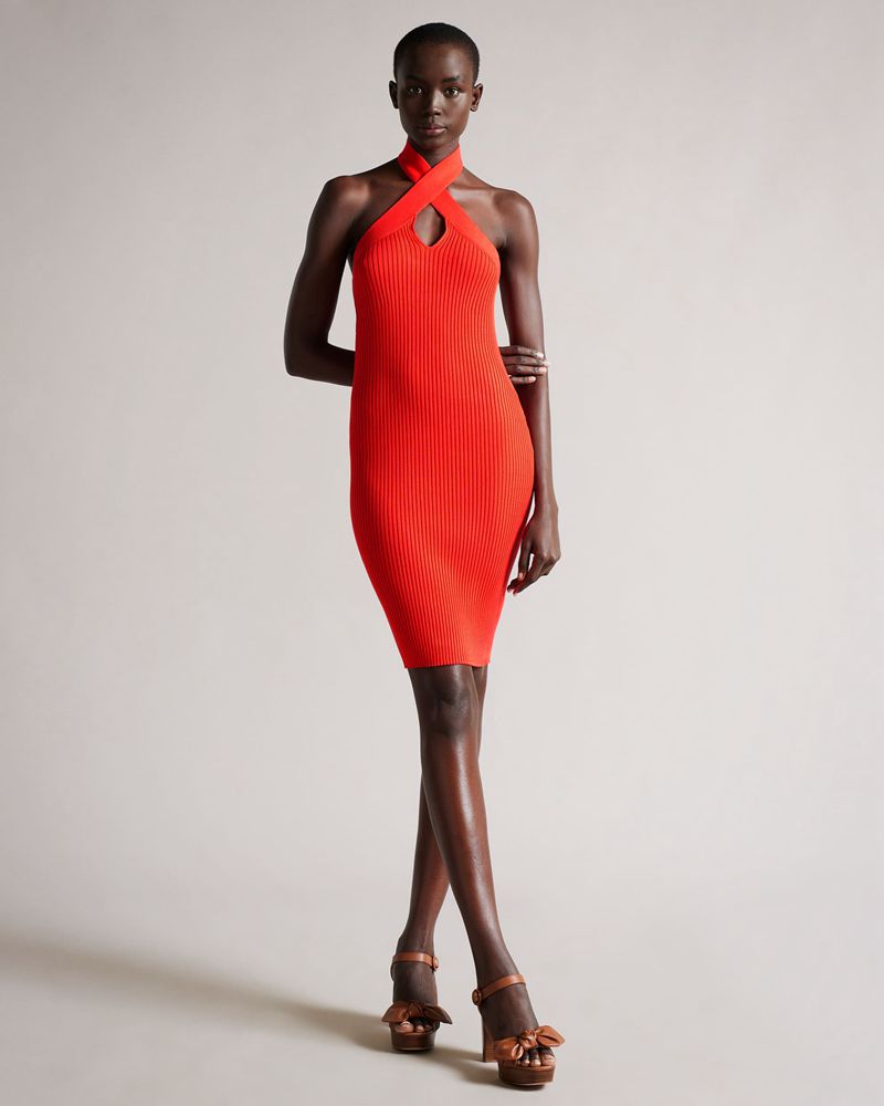 Ted Baker Mirelle Bodycon Halter Knit Klänning Dam Orange | SPR-814250