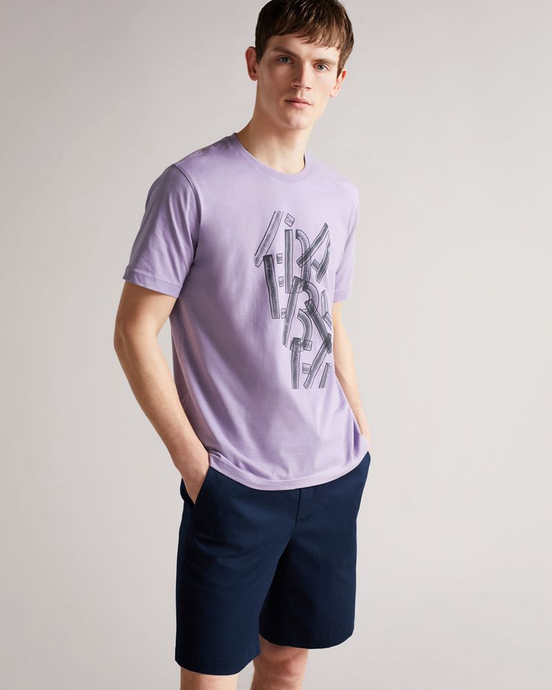 Ted Baker Napier Sleeve Graphic T Blast Herr Lila | EZV-493852