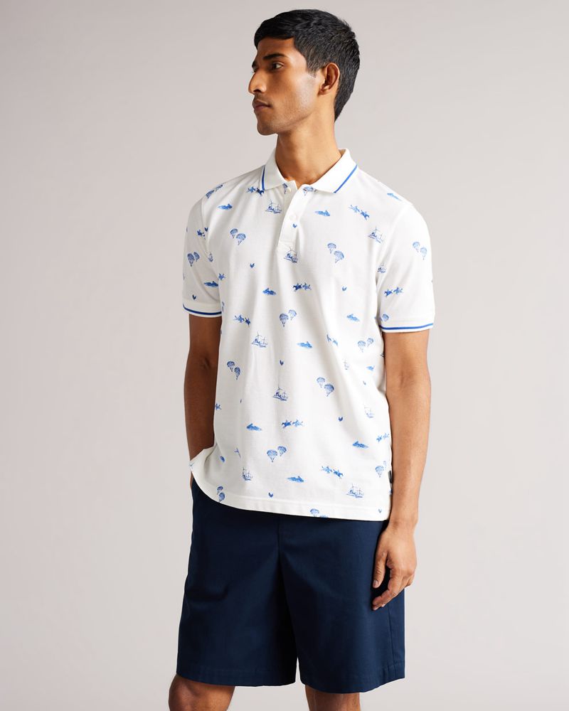 Ted Baker Narford Sleeve Printed Polo Blast Herr Vita | VAU-769301