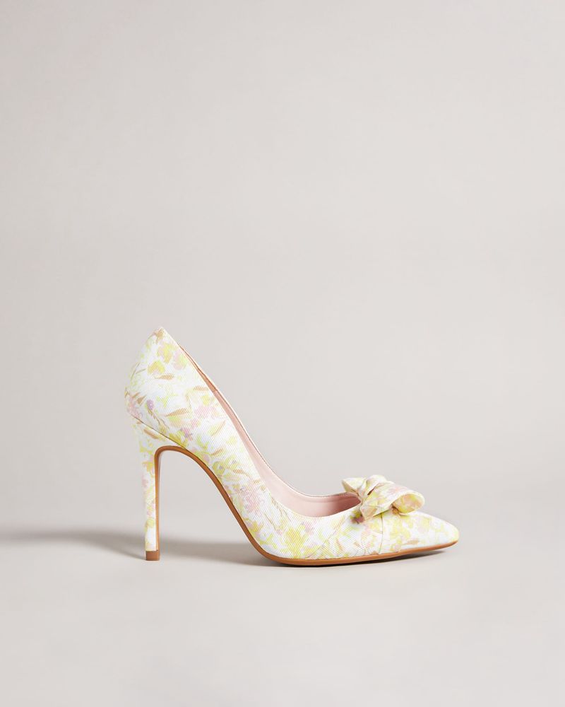 Ted Baker Neomah Sketchy Magnolia 100mm Bow Court Höga Klackar Dam Gula | RLF-326078