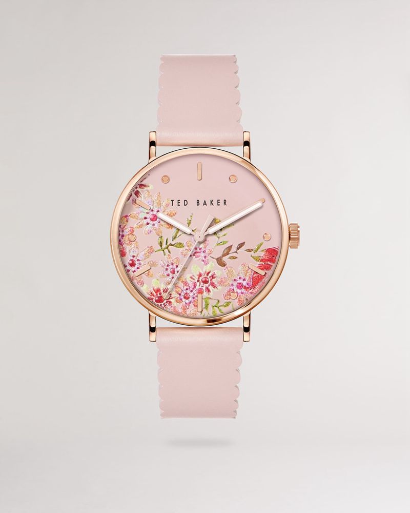 Ted Baker Philyy Floral Dial Läder Rem Klocka Dam Rosa | FYV-286107