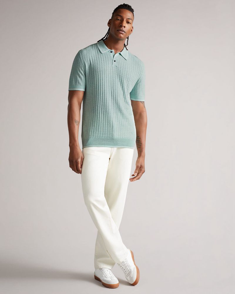 Ted Baker Pitfeld Knitted Stitch Polo Blast Herr Blå | HUX-073142