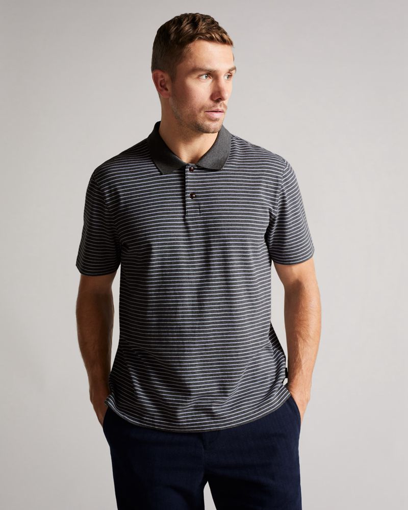 Ted Baker Ravens Ss Striped Pique Polo Blast Herr Gray | EJZ-263710