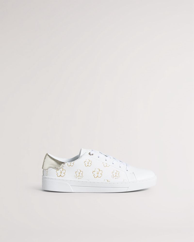 Ted Baker Taliy Magnolia Flower Cupsole Sneakers Dam Vita Guld | SOH-604953