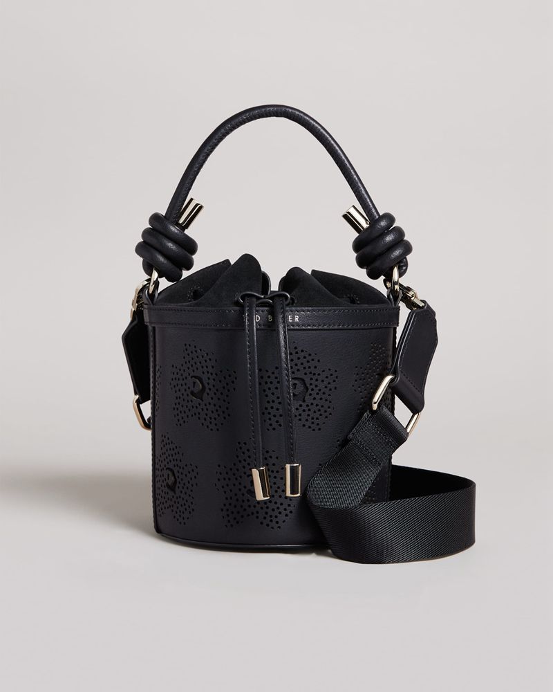 Ted Baker Tyahla Floral Laser Cut Detail Bucket Crossbody Väska Dam Svarta | PVJ-983256