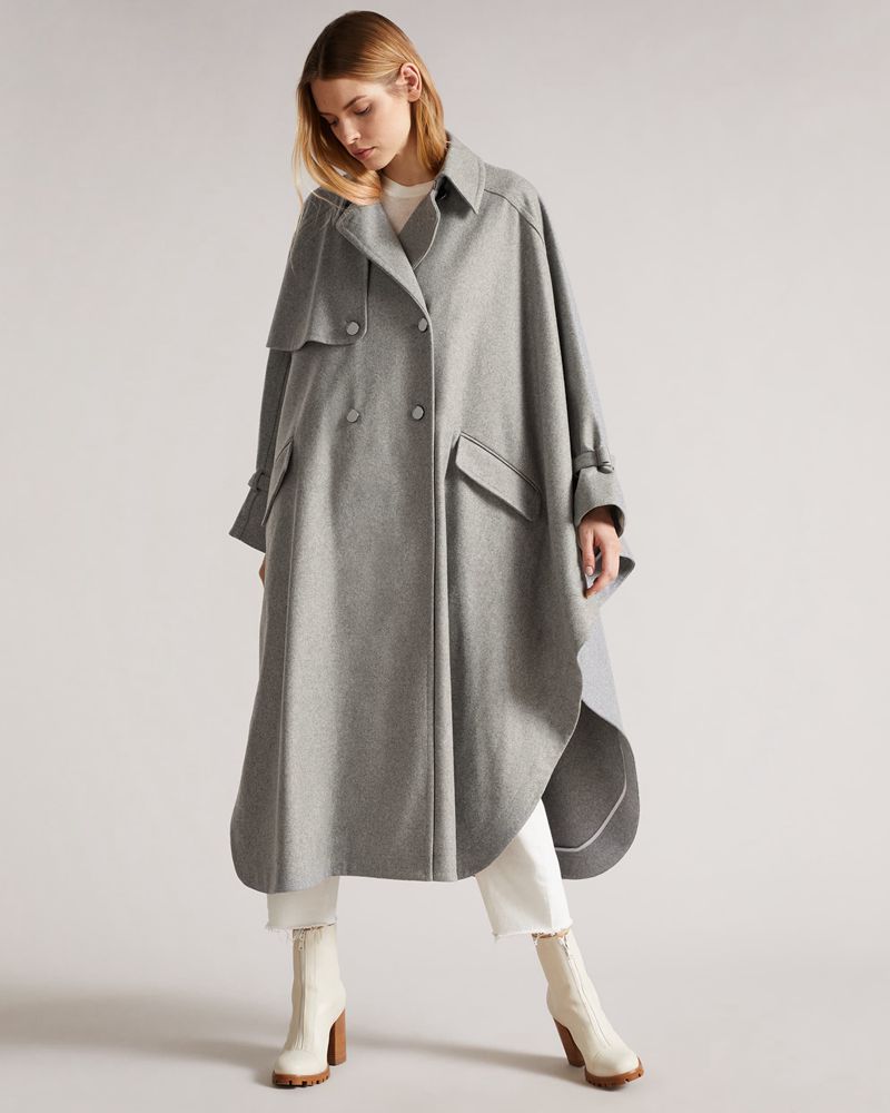 Ted Baker Wendiyy Flood Length Wool Trench Cape Jacka Dam Gray | DIT-861237