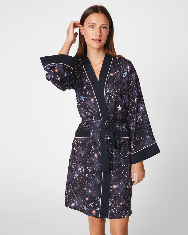 Ted Baker Yals Star Satin Robe Nattkläder Dam Marinblå | IUQ-605912